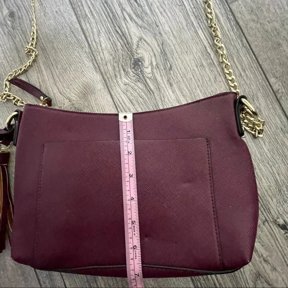 Wine color chain strap tassel bag burgundy red Bin8 - Picture 11 of 13